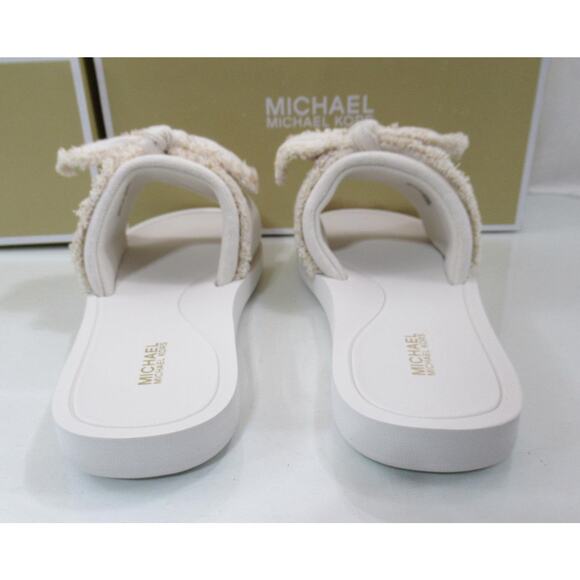 Michael Kors Betsy Distressed Bow Slide Slippers Sandals Optic White Size 8 - Picture 5 of 6